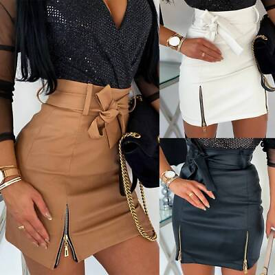 #ad Women High Waist Zipper Pu Leather Skirt Wet Look Bodycon Mini Dress Clubwear $29.99
