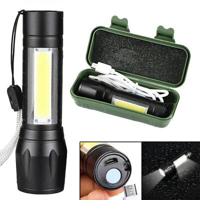 #ad Bright COB LED Flashlight Tactical Light Torch Zoomable 3 Modes USB Rechargeable $6.78