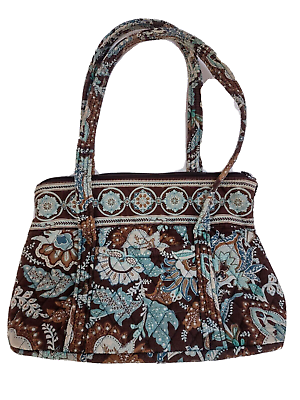 #ad Vera Bradley Handbag Purse Villager Full Zip 7 Pockets Floral Accent Maroon Blue $22.31