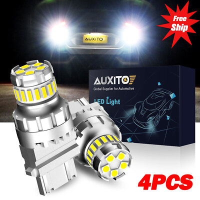 #ad 4Pcs AUXITO 3157 3156 Brake Tail Turn Signal Back up Reverse Light Bulbs White $18.99