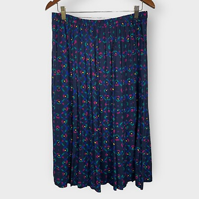 #ad VTG Pendleton Women#x27;s Size 16 Midi Pull On Skirt Rayon Funky Blue Pink Print 80s $24.64