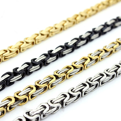 #ad 18 40quot;MEN Stainless Steel 6 8mm Silver Gold Black Byzantine Box Chain Necklaces $6.43