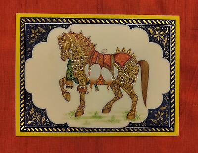 #ad Golden Horse Handmade Indian Gold Leaf Delicate Fine Miniature Painting Art Work $254.99