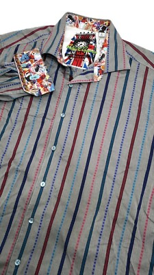 #ad Robert Graham Mens LONDON Jacquard Casual Shirt Embroidery Contrast Cuff Large $49.00
