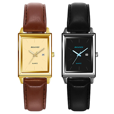 #ad Men Women Square Dial Date Wristwatches Quartz Leather Band Analog Sports Watch $12.99