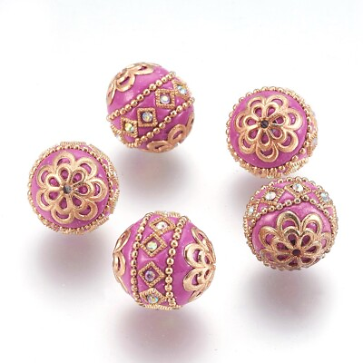 #ad 5Pcs Round Handmade Indonesia Beads with Metal Findings Light Gold Orchid 19mm $7.99