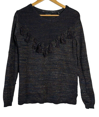 #ad Scotch amp; Soda Tassel Pullover Sweater Women’s XS Brown Blue Metallic Thread Knit $24.88