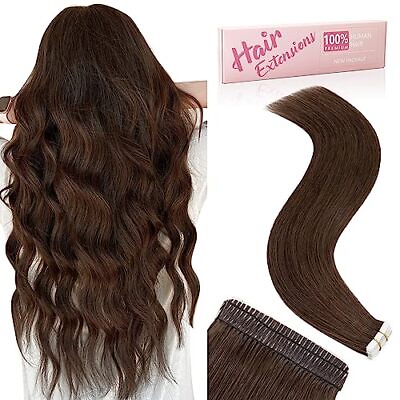 #ad Charites Tape in Hair Extensions Human Hair Chocolate Brown 20pcs 50g Doubl... $58.26