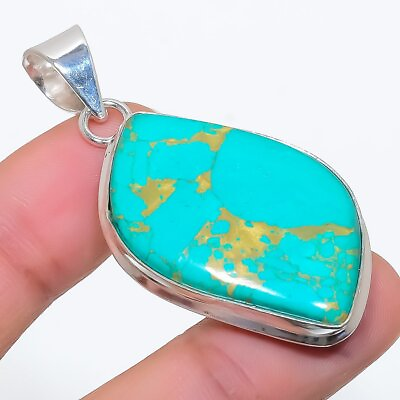 #ad 925 Sterling Silver Copper Blue Turquoise Gemstone Jewelry Pendant 2.05quot; R142 $8.99