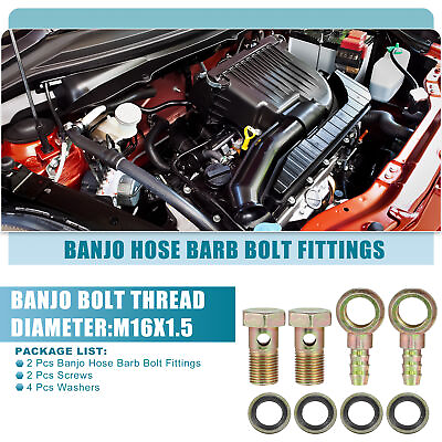 #ad Banjo Bolt M16x1.5 12mm Car Banjo Hose Barb Bolt Fittings Adapter Set of 2 $11.49