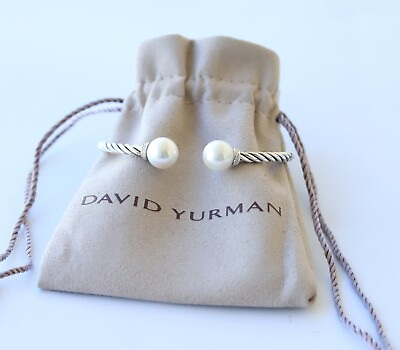 #ad David Yurman Sterling Silver 3.5mm Solari Bracelet 9mm Pearl w Diamonds $245.00