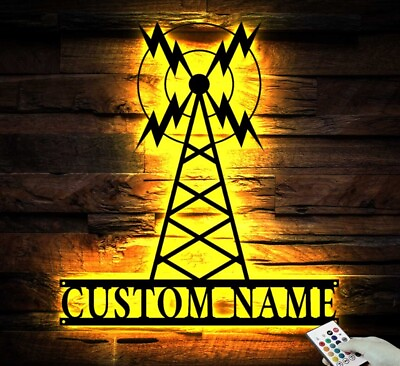 #ad Personalized Ham Radio Metal Wall Art LED Light Custom Amateur Radio Name Sign $136.99