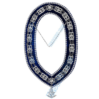 #ad Masonic Past Master Metal Chain Collar Blue Backing With Rhinestones amp; Jewel $59.99