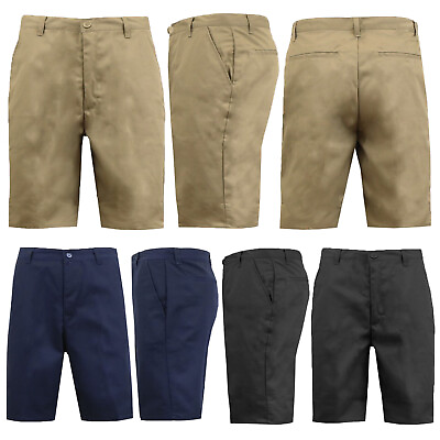 #ad Chino Dress Shorts Men Uniform Twill FLEX STRETCH Flat Front Hidden Back Pockets $18.95
