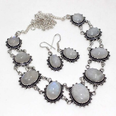 #ad Rainbow Moonstone Handmade New Edition Cluster Necklace Earrings Set 20 1.5quot; JW $15.99