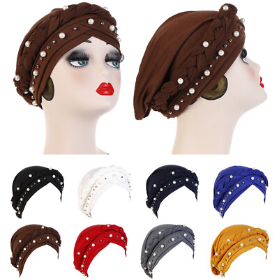 #ad 12pcs Muslim Women Head Wrap Head Scarf Beads Braid Cancer Chemo Hat Turban Cap $49.79