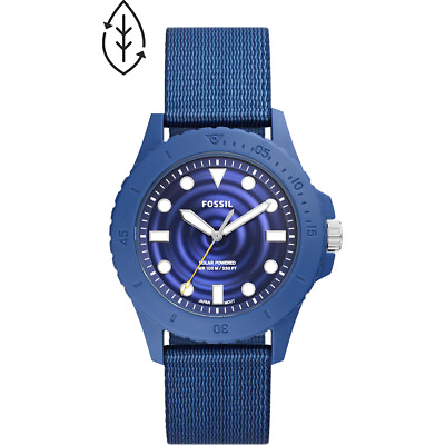 #ad Mens Solar Wristwatch FOSSIL FB 01 FS5893 Canvas Blue TIDE OCEAN Sub 100mt $140.29