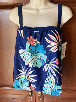 #ad NWT Maxine of Hollywood Bandeau Tankini Swimsuit Top Hula Leaf Tropical Size 10 $21.00