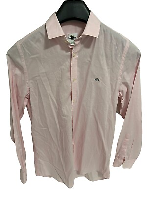 #ad Lacoste Button Down Shirt Mens Size 39 Solid Pink Slim Fit Long Sleeve $16.99
