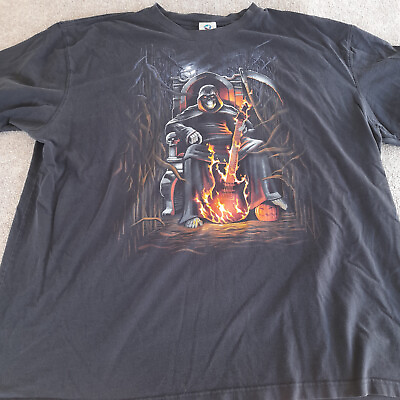 #ad Liquid Blue Grim Reaper Fire Guitar Shirt Black Throne Skeleton Horror Music $48.86