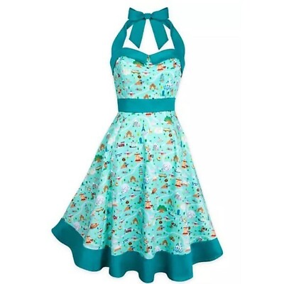 #ad Disney Parks Dress Shop Disneyland Park Life Icons Dress Halter Neck Blue Small $124.99