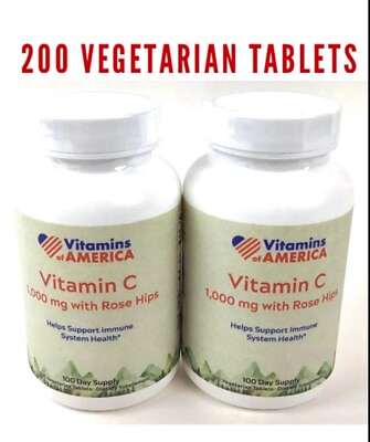 #ad Vitamin C 1000mg W Rose Hips 100 Vegetarian Tabs Each 2 PK Vitamins of America $19.99