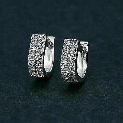 #ad 1Ct Round Cut Moissanite Huggie Clip On Earrings 14k Solid White Gold $382.49
