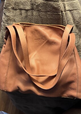 #ad American Leather Co Shopper Black Leather Handbag Shoulder Bag Purse $36.00