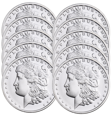 #ad Lot of 10 Private Mint Morgan Dollar Tribute 1 oz .999 Fine Silver Rounds $303.90