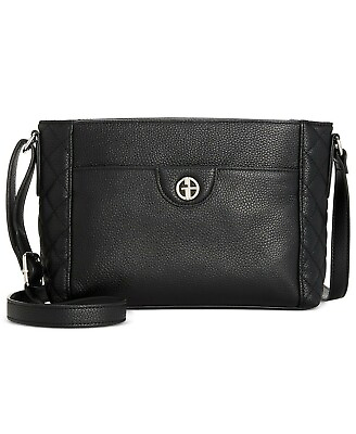 #ad NEW Giani Bernini Pebbled Genuine Black Leather Handbag Quilted Sides Crossbody $24.00