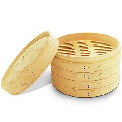 #ad NOA 10 Inch Bamboo Steamer Basket 2 Tier Natural Bamboo Dumpling Steamer $15.99