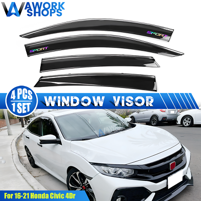 #ad Fits 16 21 Civic Sedan Polycarbonate Window Visor Vent w Chrome Trim amp; Sport $53.99