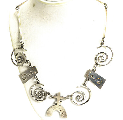 #ad Vintage Modernist Sterling Silver Spiral Design Necklace 19quot; $250.00