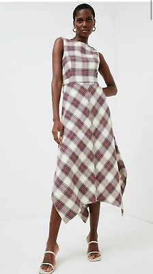 #ad Elegant Karen Millen Check Hi Low Belted Dress $99.00