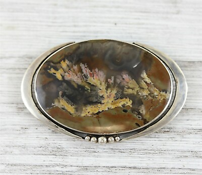 #ad Vintage Scandinavian Sterling Silver 925 Jasper Brooch Pin Mid Century Handmade $248.00
