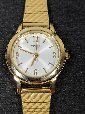 #ad Timex Silver Tone Dial Round Gold Tone Case Stainless Steel Band Watch 7.5 Inch $13.99