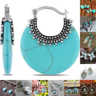 #ad Boho Tibetan Silver Turquoise Dangle Drop Hook Earring Vintage Women Jewelry C $2.82