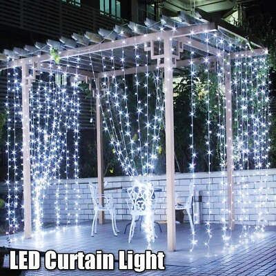 #ad 96LED Hanging Icicle Curtain Lights Outdoor Fairy Xmas String Wedding Home Decor $12.49