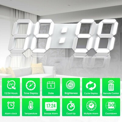 #ad Upgrade Digital 3D LED Wall Desk Clock Alarm Big Digits Auto Brightness USB 2021 $21.15
