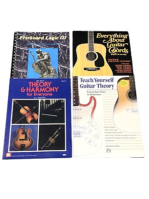 #ad Lot Of 4 Guitar Instruction Theory Song Books Guitar Chords Fretboard Logic $29.95