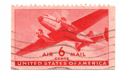 #ad Scott C25 1941 6c Stamp DC 4 Skymaster Twin Engine Transport Plane Used e9 $1.49