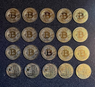 #ad 20 Bitcoin Gold Plated BTC Cryptocurrency Collectible Coins $14.29