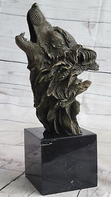 #ad 12quot; Rare Old China Feng Shui bronze ferocious animal Wolf Wolves Head Bust Deal $154.50