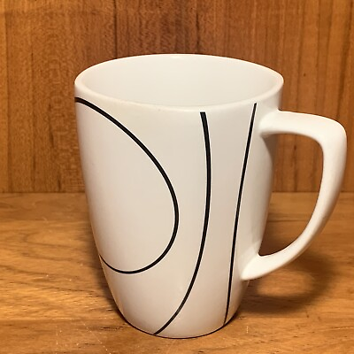#ad Corelle Coordinates 12 oz Porcelain Coffee Mug Cup White Simple Black Lines $9.95