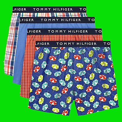 #ad 4 Pack Tommy Hilfiger Boxer Briefs Men Woven Cotton Classic Fit Underwear M L XL $29.95