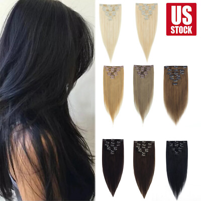 #ad Thick Neat Bands Hairpiece Clips 100% Real Human Hair Extensions Straight Party $25.43