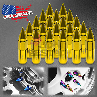 #ad Gold 20pcs M12X1.5mm Lug Nuts Spiked Extended Tuner Aluminum Wheels Rims Cap $28.98