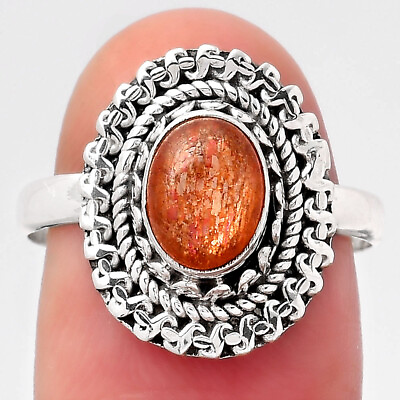 #ad Natural Sunstone Namibia 925 Sterling Silver Ring s.8 Jewelry R 1279 $8.49