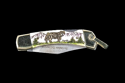#ad Etched Wolf Design Colored Scrimshaw Collection Small Pocket Knife $47.60