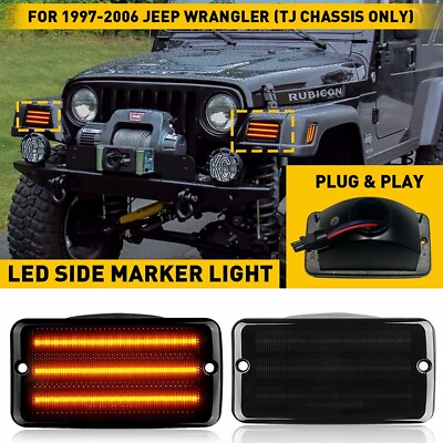 #ad LED Side Marker Bumper Lights Amber Smoked Lens For Jeep Wrangler TJ 1997 2006 $35.99